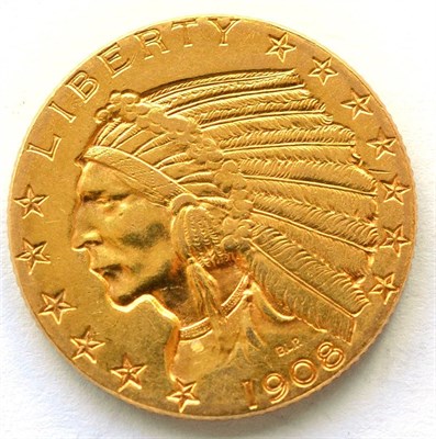 Lot 182 - USA Gold 5 dollars 1908D 'Indian Head,' 8.35g, .900 gold, good edge & surfaces, lustrous EF