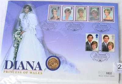 Lot 223 - Diana, Princess of Wales, a Set of 3 x Commemorative Covers, each containing a sovereign &...