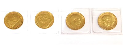 Lot 232 - 4 x Half Sovereigns comprising: 1887JH, 1899 scuff marks on bust, 1909 & 1912, all with faint...