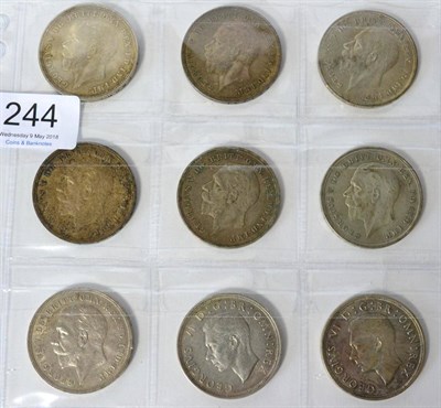 Lot 244 - 9 x Silver Crowns comprising: 1935(x7) & 1937(x2), generally GVF to EF