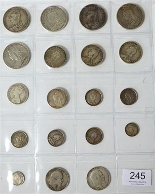 Lot 245 - Victoria, 17 x Silver Coins comprising: 5 x crowns: 1890(x4, one cleaned) & 1900 cleaned, 3 x...