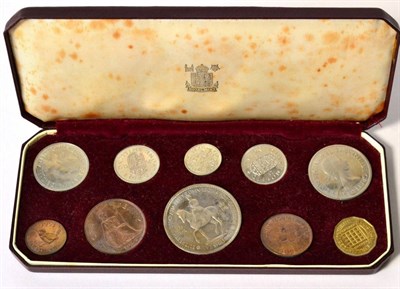 Lot 249 - Proof Set 1953, 10 coins farthing to crown, in CofI (foxing inside lid), bronze toned, lighter...