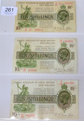 Lot 261 - 3 x Treasury 10 Shilling Notes, all Warren Fisher & comprising: (1) First Issue (Sept 1919), prefix