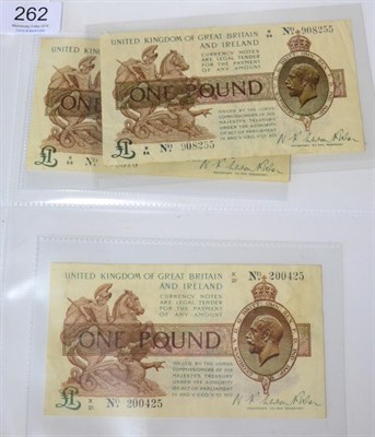 Lot 262 - 3 x Treasury £1 Notes, all Warren Fisher First Issue (Sept 1919) & comprising:  prefix R/53...