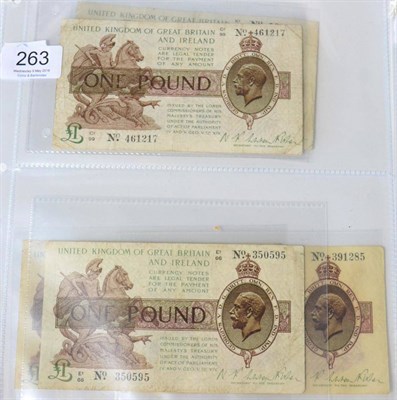 Lot 263 - 5 x Treasury £1 Notes, all Warren Fisher Second Issue & comprising: prefixes C1/99, E1/66,...