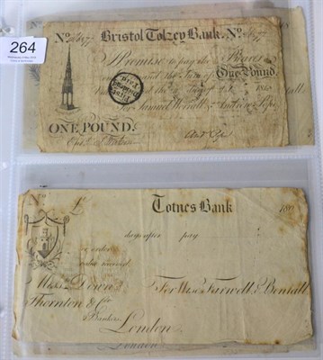 Lot 264 - 6 X Provincial Banknotes comprising: Bristol Tolzey Bank One Pound 1818 for Samuel Worrall & Andrew