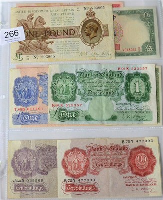 Lot 266 - A Small Collection of Banknotes comprising: Treasury Note £1 Warren Fisher, second issue...