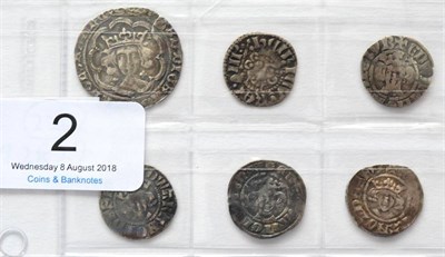 Lot 2 - 6 x English Hammered Silver Coins comprising: Edward IV groat, light coinage, London Mint,...