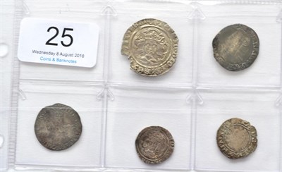 Lot 25 - 5 x English Hammered Silver Coins comprising: 3 x groats: Henry VI first reign (1422-1461),...