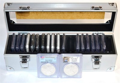 Lot 46 - USA, 16 x Silver Eagle Dollars, each 1oz fine silver & comprising: 1986s(x3) proofs, graded PR69 by