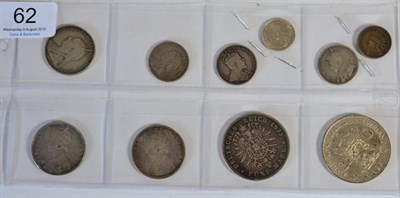 Lot 62 - 9 x Foreign Silver Coins comprising: Cyprus 18 piastres 1901, 3 x 9 piastres 1901, 1907 & 1913...