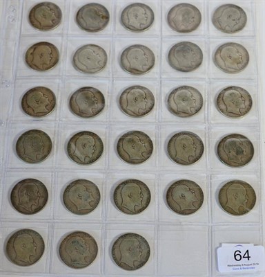 Lot 64 - Edward VII, 28 x Halfcrowns comprising: 1902(x3), 1906(x4), 1907(x8), 1909(x6) & 1910(x7),...