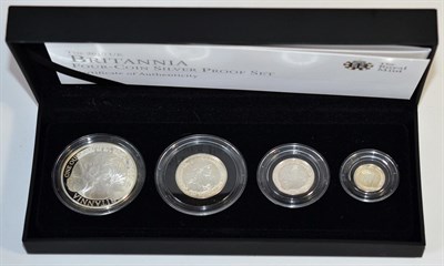 Lot 66 - Britannia 4-Coin Silver Proof Set 2010 comprising: £2, £1, 50p & 20p, with cert, in CofI,...