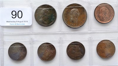 Lot 90 - 2 x Halfpennies comprising: 1717 'dump' issue, obv. light verdigris around 'REX' & minor pitting on