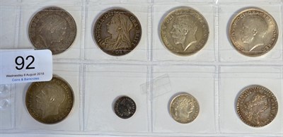 Lot 92 - 8 x English Silver Coins comprising: 5 x halfcrowns: 1817 small laureate head, good edge &...