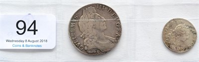 Lot 94 - William III Halfcrown 1697E NONO, Exeter Mint, first bust, large shields, rev light flecking &...