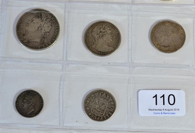 Lot 110 - 4 x Miscellaneous English Silver Coins comprising: crown 1821 SECUNDO contact marks, obv toning...