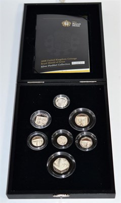 Lot 127 - Royal Mint Silver Proof Piedfort Set 2008, 7 coins 1p to £1 'Royal Shield of Arms,' limited...