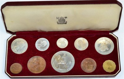 Lot 140 - Proof Set 1953, 10 coins farthing to crown, in CofI, bronze unevenly toned & toning streaks on...