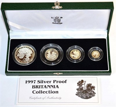 Lot 157 - Britannia 4-Coin Silver Proof Set 1997 comprising: £2, £1, 50p & 20p, with cert, in CofI, FDC