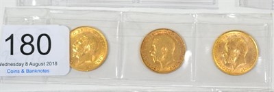 Lot 180 - George V, 3 x Half Sovereigns: 1912 EF, 1913 VF & 1914 EF