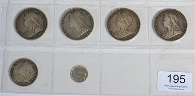 Lot 195 - Victoria, 4 x Old Head Crowns comprising: 1893 LVI, 1895 LVIII, 1897 LXI obv edge bump at 8 o/clock