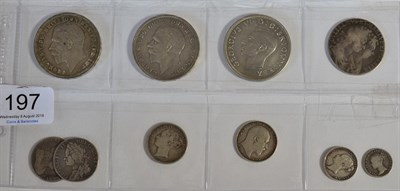 Lot 197 - 10 x English Silver Coins comprising: 3 x crowns: 1935(x2) AEF & 1937 EF+, William & Mary halfcrown