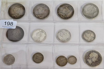 Lot 198 - Victoria, 12 x Silver Coins comprising: 5 x crowns: 1889(x2), 1891, 1894 LVIII VG/Fine & 1895...