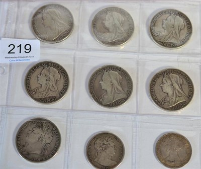 Lot 219 - Victoria, 6 x Old Head Crowns comprising; 1894 LVIII, 1895 LIX, 1896 LX, 1897 LX, 1898 LXII &...