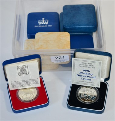 Lot 221 - UK, 7 x Silver Proof Crowns comprising: 1977(x2), 1980(x2), 1981(x2) & 1990 (£5), together...