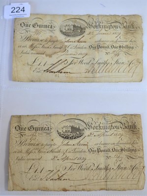 Lot 224 - Provincial Banknotes: Workington Bank 2 x 1 guinea: 3 April 1809, prefix 163/673, pinholes &...