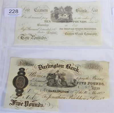 Lot 228 - 2 x Provincial Banknotes comprising: Settle, Craven Bank £10 Burnley Branch, uniface...