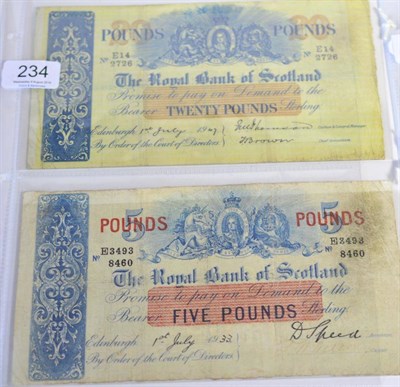 Lot 234 - The Royal Bank of Scotland £20, prefix E, handwritten date 1st July 1947 & signatures Thompson &