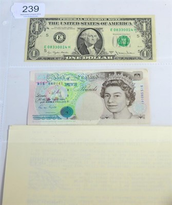 Lot 239 - 2 x Misprinted Banknotes comprising: USA dollar series 1977A with obv overprinted on rev AEF & Bank