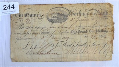 Lot 244 - Provincial Banknote: Workington Bank One Guinea, dated 3 June 1809, for 'Wood, Smiths, Stein & Co.'