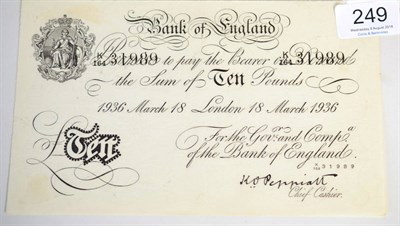 Lot 249 - White £10 Operation Bernhard Forgery, Peppiatt, dated London March 18 1936, serial No K/164...