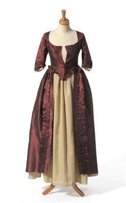 Lot 7 - A Circa 1770 Burgundy Silk Taffeta Open Robe, front fastening with open skirt,  three quarter...