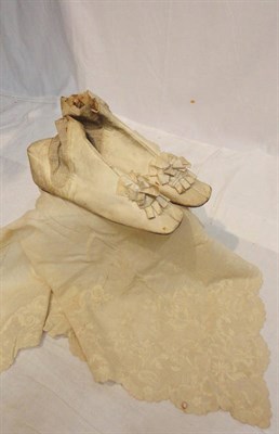Lot 9 - A Pair of Early 19th Century Cream Kid Leather Lady's Pull-On Boots, with a leather sole and...