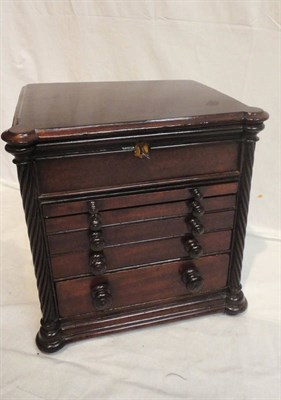 Lot 20 - A Victorian Mahogany 'Sewing Accessory' Table Top Chest, with turned pilasters, hinged top and five