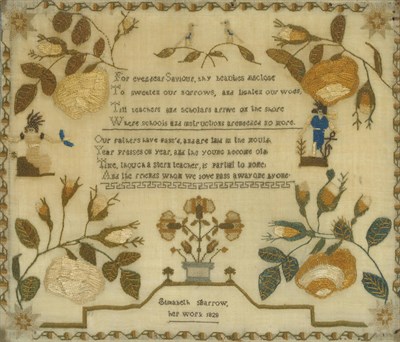 Lot 23 - A Gilt Framed Sampler Worked by Elizabeth Barrow, dated 1826, with a central verse and...