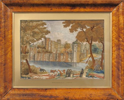 Lot 25 - A 19th Century Silk and Wool Embroidered Picture of Herstmonceux Castle, Sussex, depicting nuns and