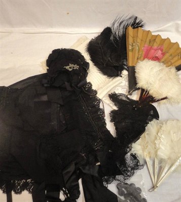 Lot 36 - Late 19th Century Costume Accessories, including two black satin aprons with bead and lace...