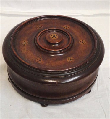 Lot 37 - 19th Century Circular Mahogany Button Box And Cover, inlaid to the lid with seven buttons on...