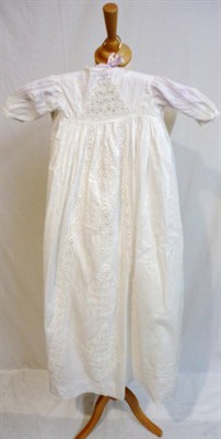 Lot 40 - A 19th Century White Cotton Christening Gown, with white crochet inserts to the front, pleated...