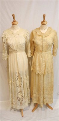 Lot 53 - Five Early 20th Century Dresses, including a white linen day dress with buttons to the front,...