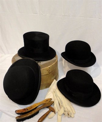 Lot 56 - A Circa 1900 W Atherton & Son Bowler Hat, with a high crown; later hats including G A Dunn & Co Ltd