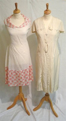 Lot 60 - Assorted 1920's and Later Day Dresses, including a cream silk short sleeved drop waist dress,...