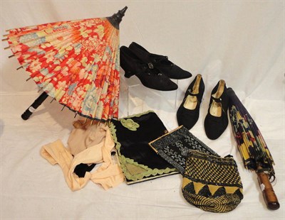 Lot 67 - Assorted Circa 1920's And Later Accessories, including a pair of black satin mary jane evening...