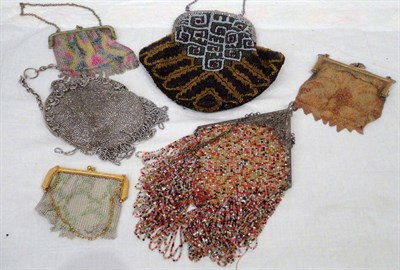Lot 70 - Circa 1920's Beadwork and Mesh Purses, including a gilt metal mounted hinged Dresden mesh purse...