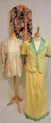 Lot 78 - Assorted Circa 1930's Silk Night Wear including a pair of  cotton oriental printed pyjamas with...